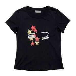 CHIARA FERRAGNI Flirting Eye Stars Cotton T-Shirt Black Size M